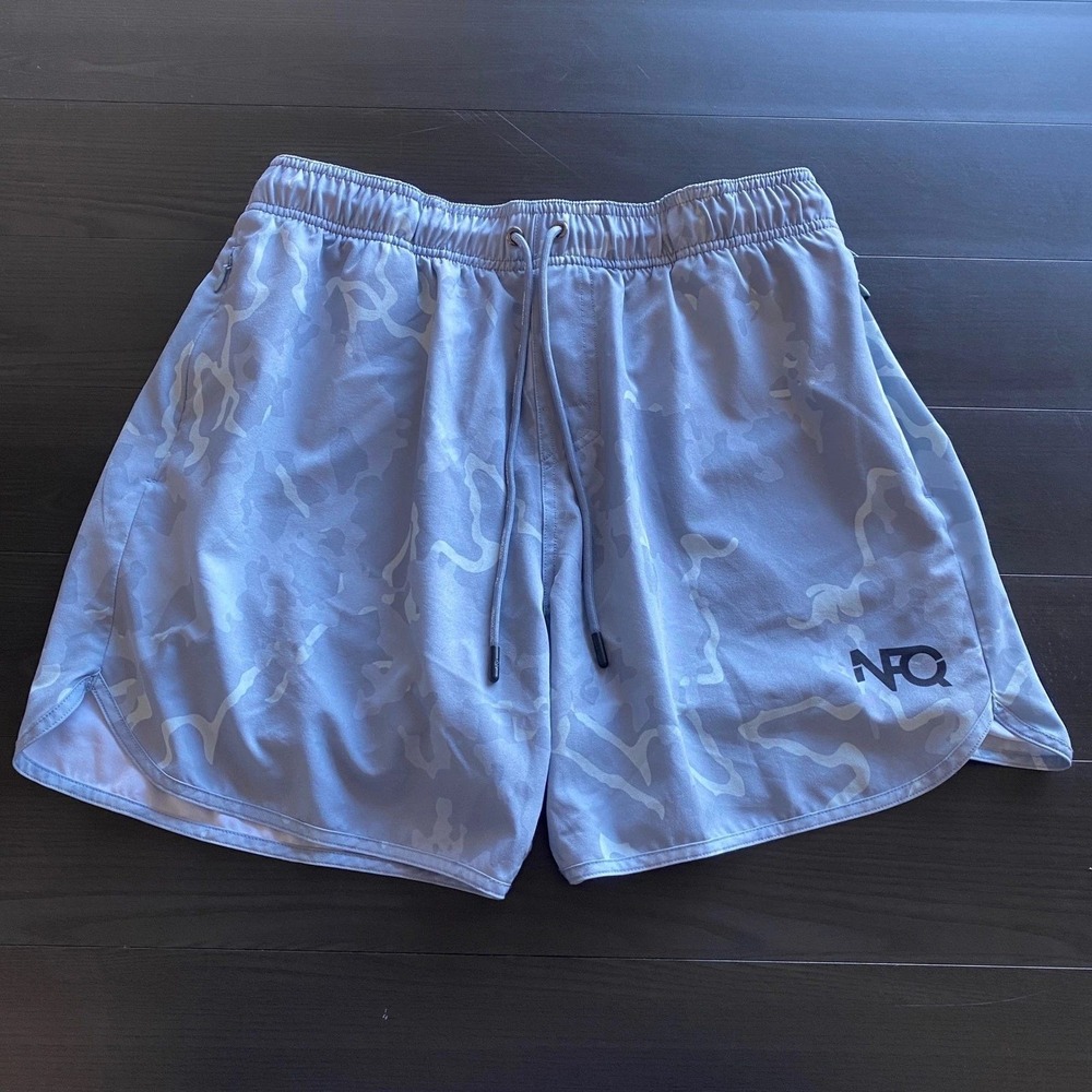 NFQ Shorts Mens Large Camo Athletic Training Shorts Gray Built-in Liner Gym